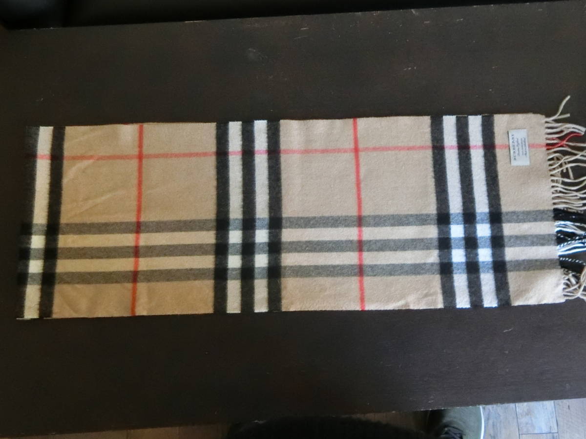 □BURBERRY バーバリー マフラー カシミア100％ ベージュ系ノバ