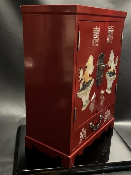 ◇[壽福]◇工藝美術品 螺鈿細工 朱塗細工 白蝶貝の輝き【 小引出し