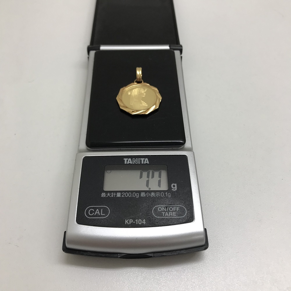 中古美品 K24 クレオパトラコイン 金貨 2.5g ペンダント 総重量 7.7g K18枠 両面ガラス付 スイス パンプ社製 金投資 質屋出品  【定番，本物保証】