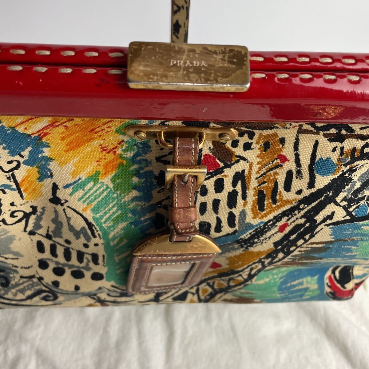 1円スタート 希少デザイン プラダ PRADA がま口 ハンドバッグ クラッチ
