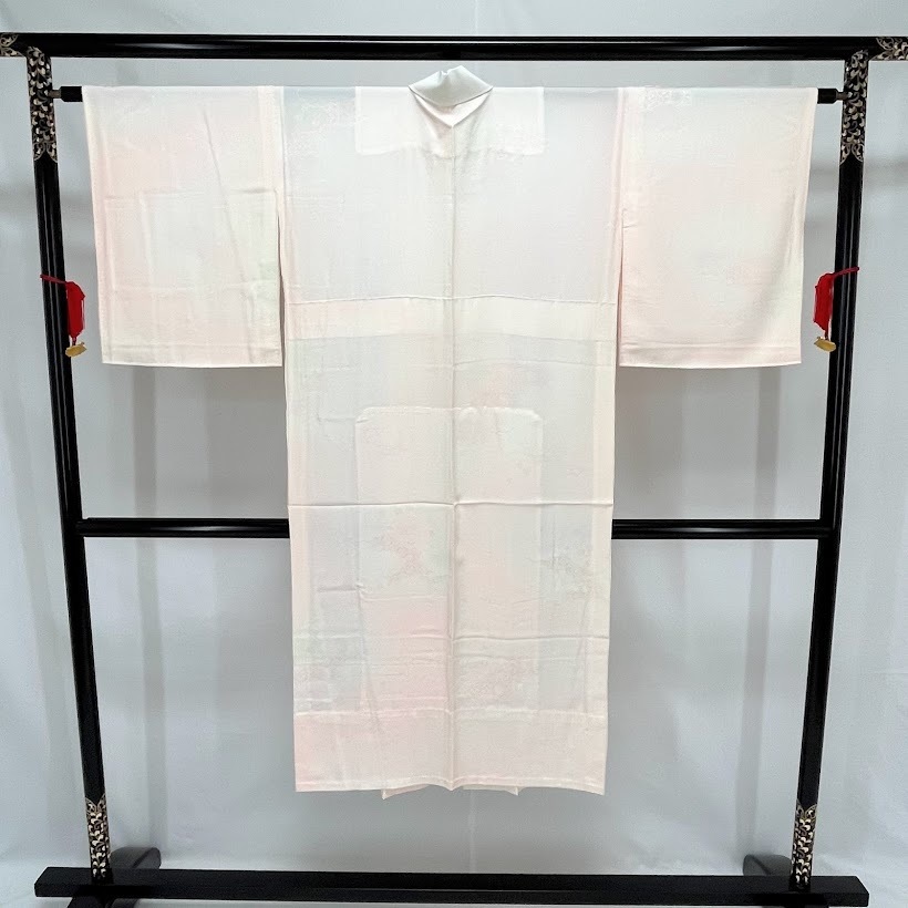 長襦袢　袖無双胴抜き仕立て　紋楊柳ちりめん　ピンクボカシ染め　正絹　身丈:127㎝　裄丈:63.5㎝　未使用　袷　襦袢　和装　着付け　K603 長襦袢 未使用品 袖無双胴抜き仕立て 袖無双・桜 振袖用長襦袢 ピンク×桜
