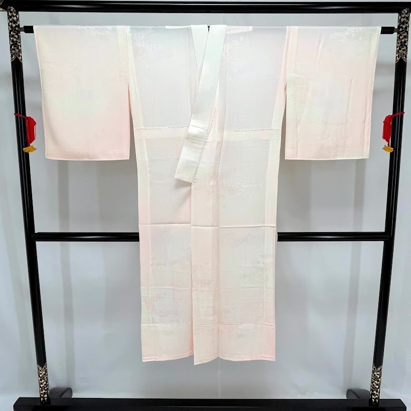 長襦袢　袖無双胴抜き仕立て　紋楊柳ちりめん　ピンクボカシ染め　正絹　身丈:127㎝　裄丈:63.5㎝　未使用　袷　襦袢　和装　着付け　K603 長襦袢 未使用品 袖無双胴抜き仕立て 袖無双・桜 振袖用長襦袢 ピンク×桜