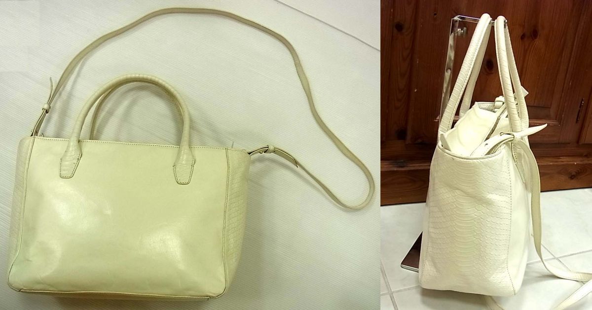 美品COLE HAAN コールハーン 2WAYバッグ 型押し レザー ホワイト □コールハーン 2WAYレザーショルダーバッグ ハンドバッグ スネーク型