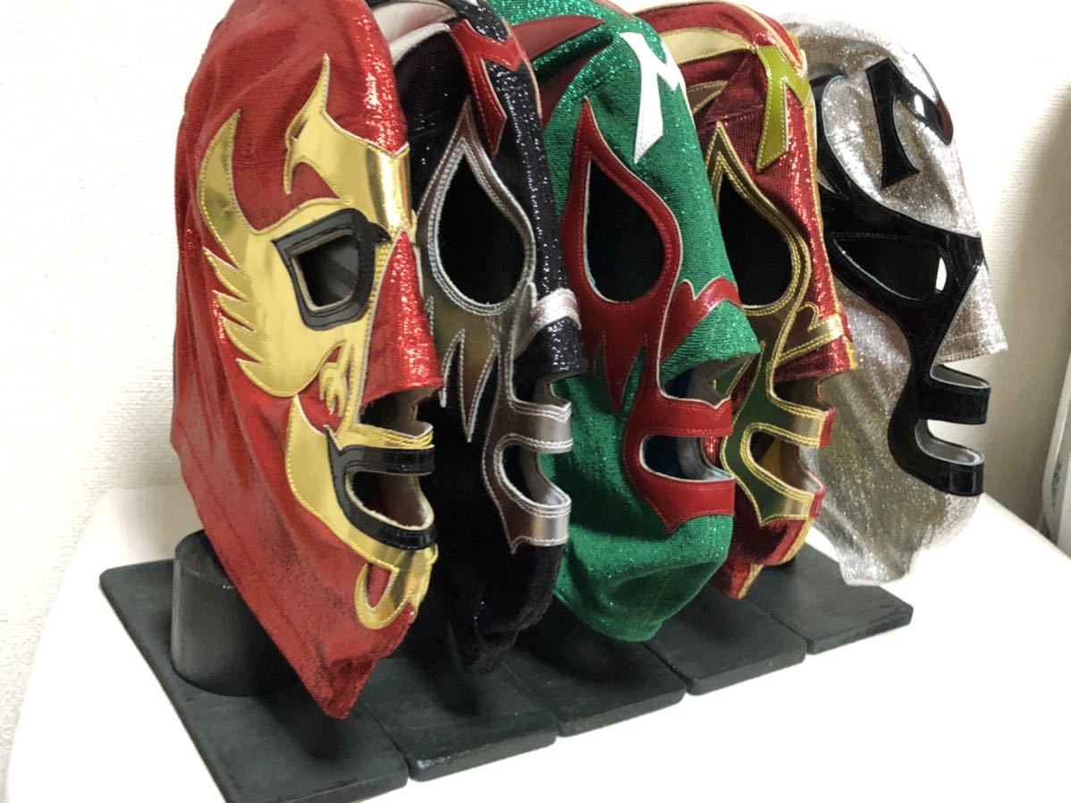 即決 プロレス マスク 覆面 スタンド 5個セット 検 マスカラス 