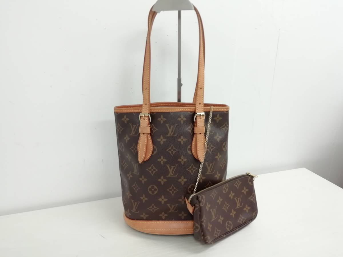 定番，低価T1014 0122 ルイヴィトン LOUIS VUITTON モノグラム バケットトート ポーチ付き キャンバス トートバッグ ショルダーバッグ 鞄(ショルダーバッグ)｜売買されたオークション情報、yahooの商品情報を かばん、バッグ