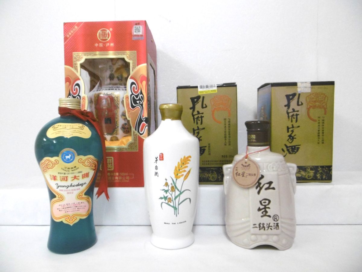 古酒 未開栓 6本セット 中国酒 茅台酒 洋河大曲 孔府家酒 國粋酒 紅星 玉山茅台酒 沈香型 等 白酒 箱×5 450-500ml 38-54% L17350szM