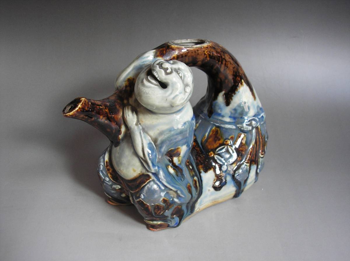 平戸焼 色絵 布袋 徳利 水注 古平戸 ○時代 古平戸焼（三川内焼） ＜瑠璃・銹釉 布袋形 水注（酒注