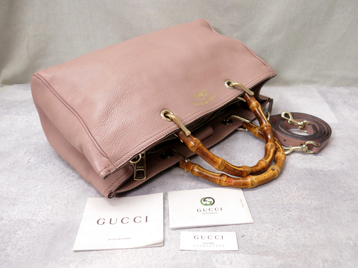 ○美品○GUCCI グッチ○バンブー○カーフ レザー 本革○2way トート 