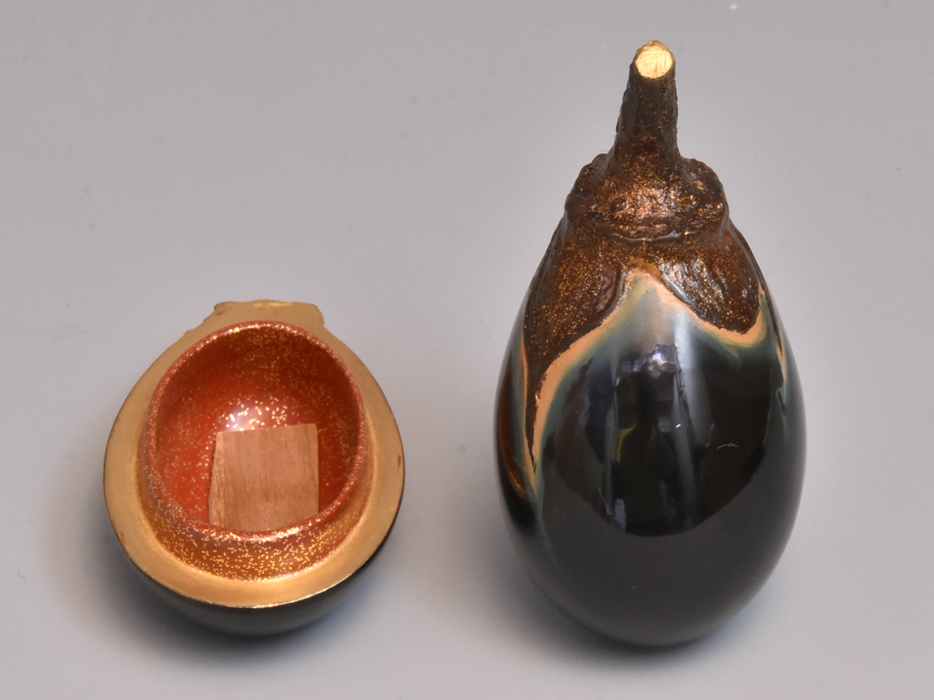 川瀬表完（作）乾漆茄子香合 共箱 茶道具 香道具 木製漆器 漆工芸 漆器