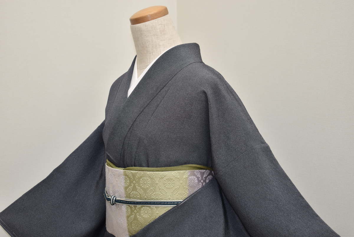 ちどりや】1円開始 美品 正絹縮緬 江戸小紋 袷 広衿 身丈165.5/裄67cm 