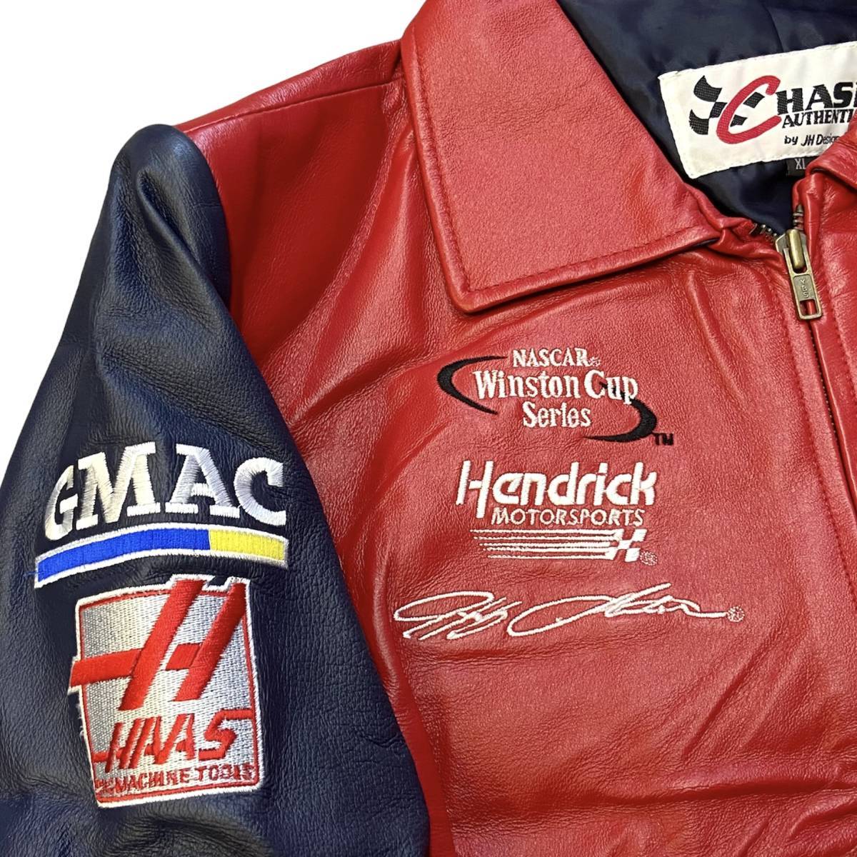 90s CHASE DUPONT レザー 本革 レーシング ジャケット XL 赤×紺 