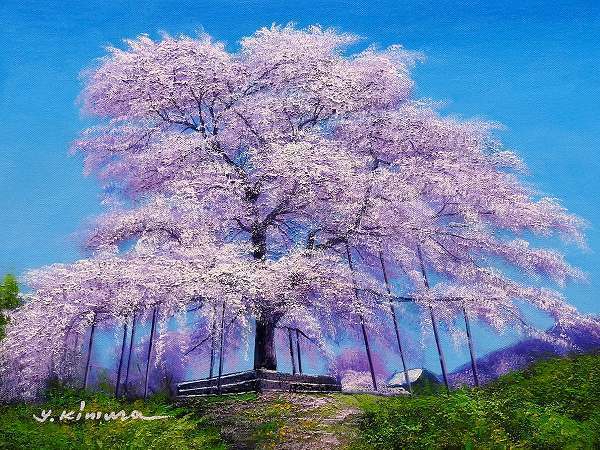☆ 油絵 ◎木村由記夫『円山公園の桜（F6号）』油絵☆風景画