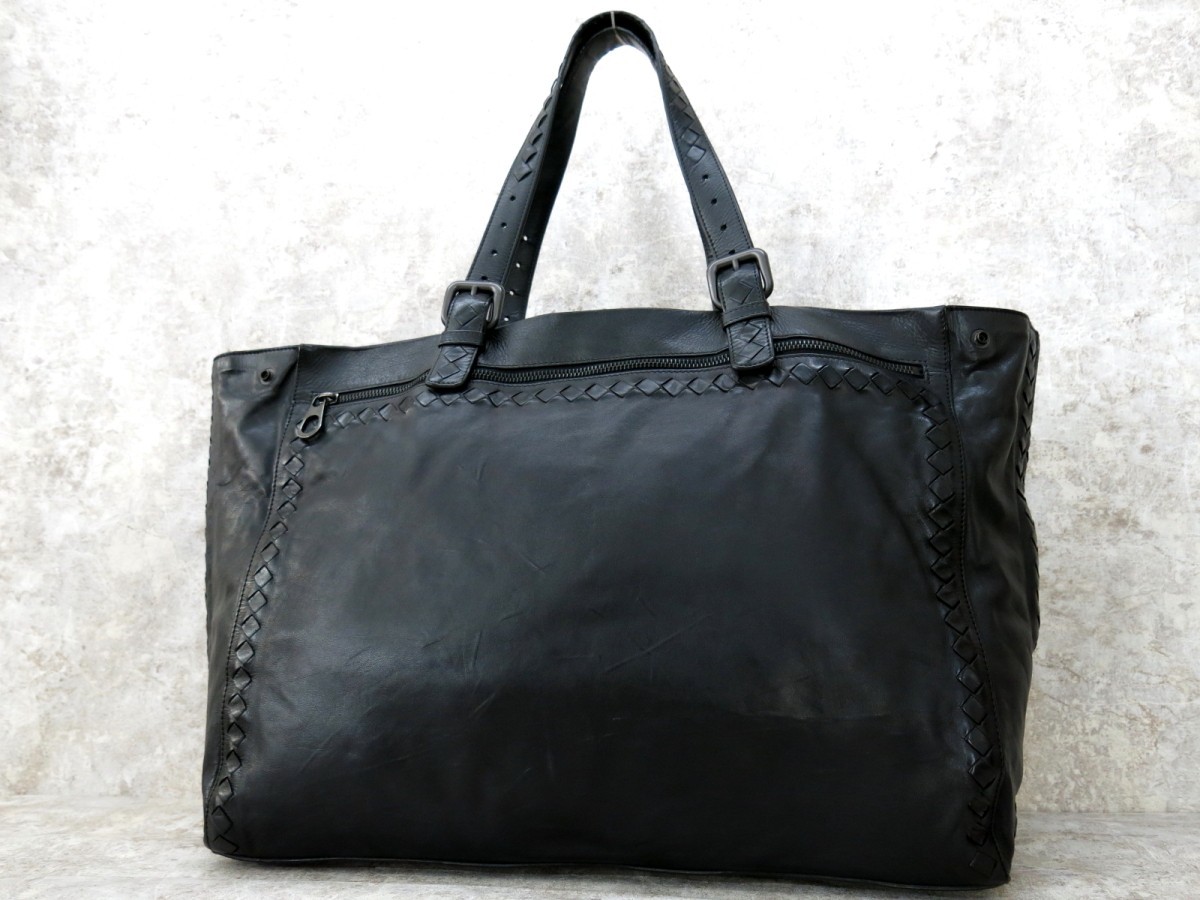 【美品】ボッテガヴェネタ　ビジネスバッグ　ブラック　レザー　トート　ショルダー □美品□BOTTEGA VENETA ボッテガ ヴェネタ□メンズ□イントレチャート