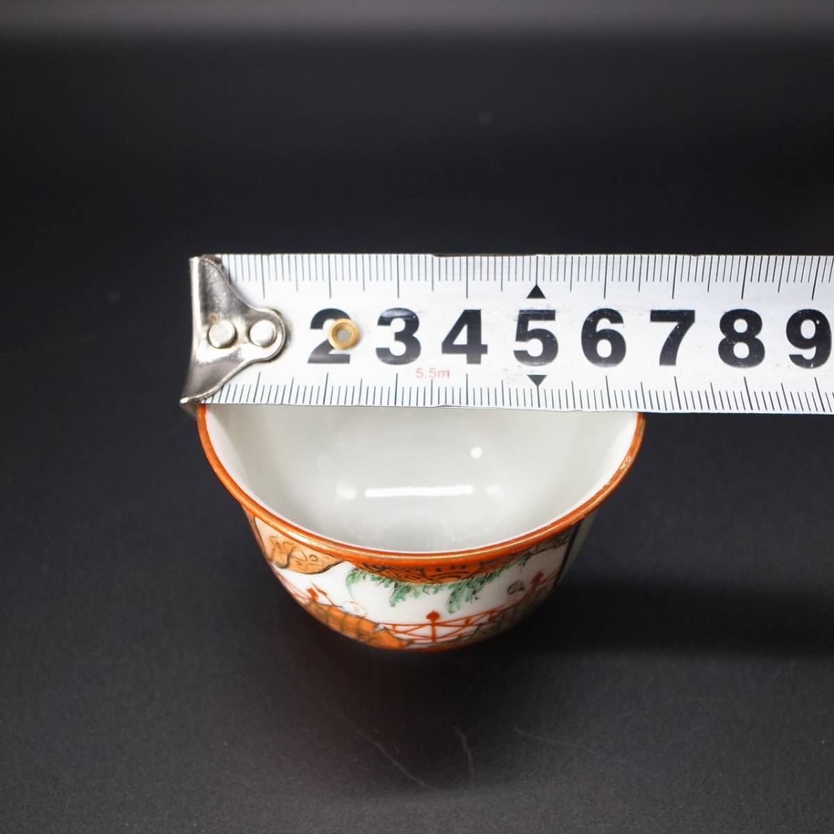 九谷焼 赤絵金彩 煎茶碗 五客 詳細画像有り □煎茶道具 煎茶器