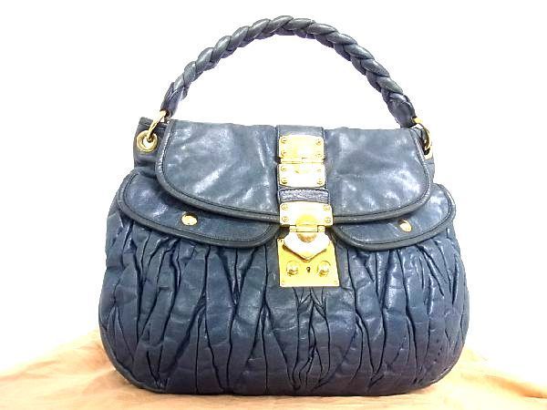 【定番人気，大得価】 1円 MIUMIU ミュウミュウ レザー ゴールド金具 ハンドバッグ 手提げかばん 手持ちかばん レディース ダークブルー系 V9094Kh(かばん、バッグ)｜売買されたオークション情報、yahooの商品情報をア かばん、バッグ