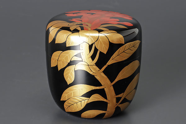 古美味】塗師 中村春悦 川上不白好 鶏頭蒔絵 大棗 茶道具 保証