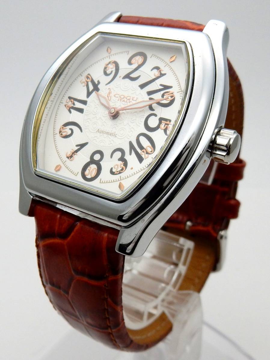 1円スタート 腕時計 COGU コグ Automatic ジャンピングアワー 自動巻 AT トノー型 メンズ イタリア製 ジャンク品 Q10006
