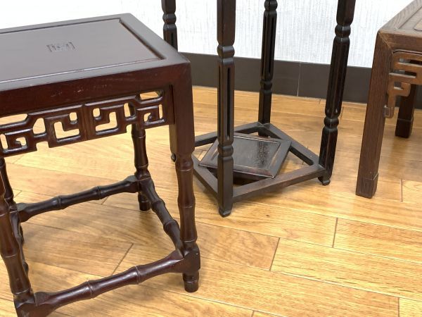 高卓 花台 5点まとめてセット 黒檀 透彫 唐木 花台 飾台 盆栽