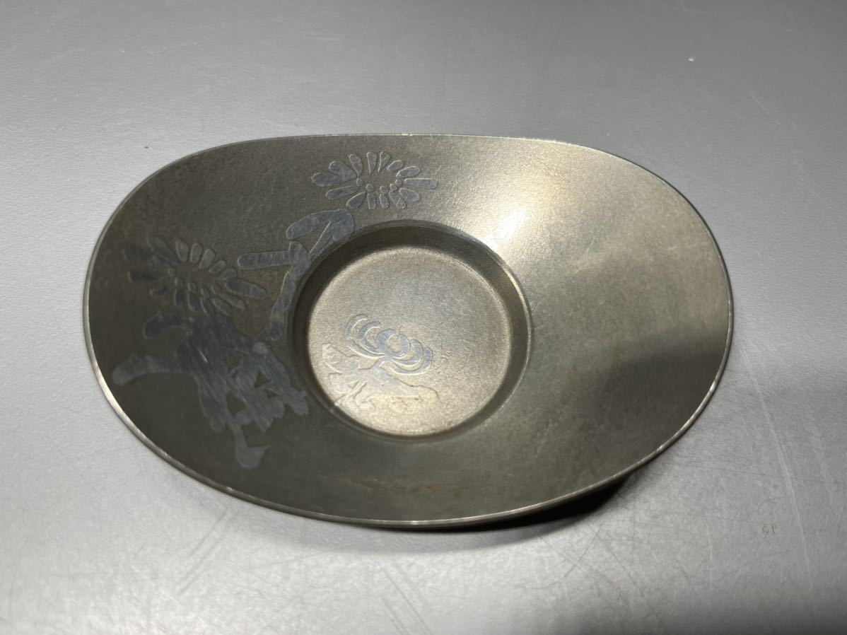 煎茶道具 茶托 波煎茶道具／浪華 - 五枚 錫半の重厚な上錫”五君子文