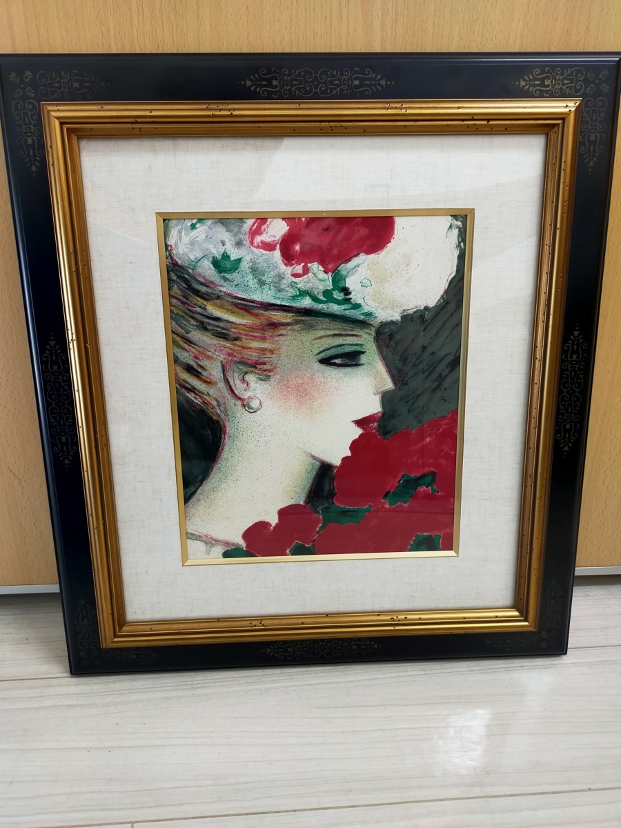リトグラフ カシニョール 絵画 バラの花束とプロフィール 版画 「バラ