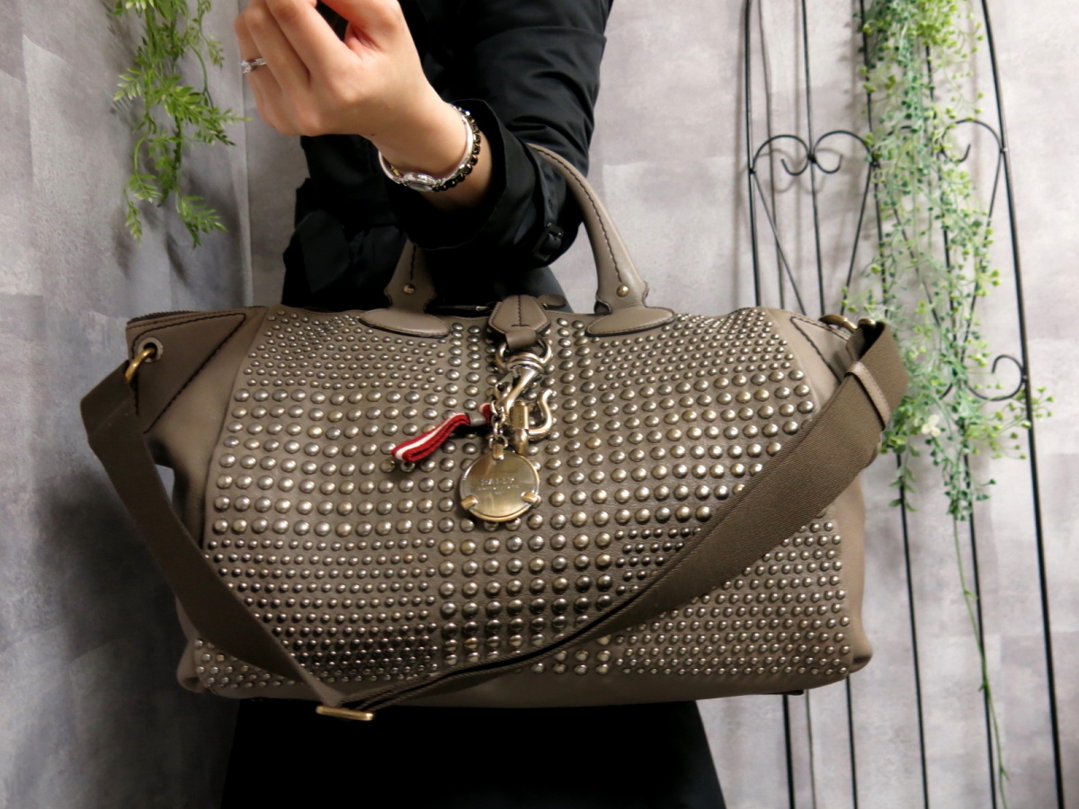 ○超美品○BALLY バリー○レザー 本革○スタッズ装飾 2way トート
