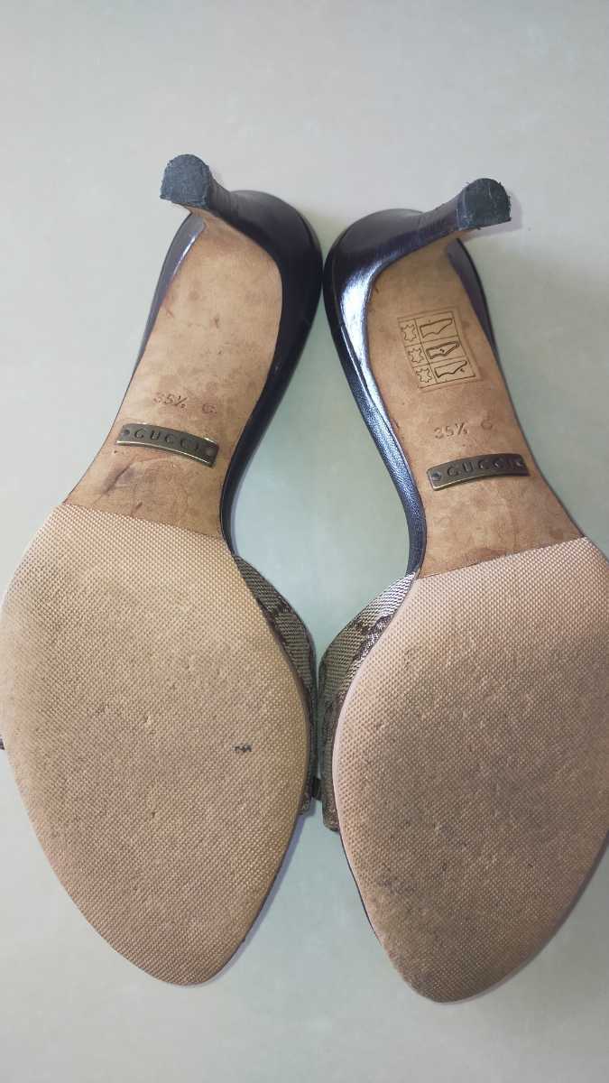 GUCCI グッチ サンダル ミュール - ブラック レザー GGキャンバス 35.5