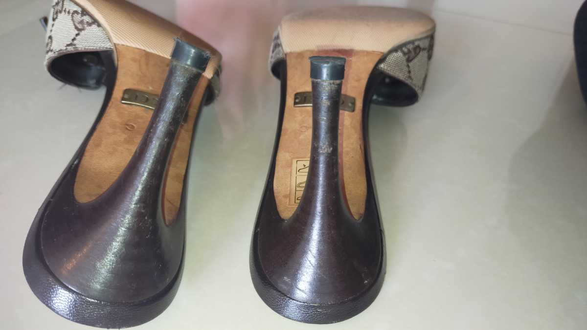 GUCCI グッチ サンダル ミュール - ブラック レザー GGキャンバス 35.5