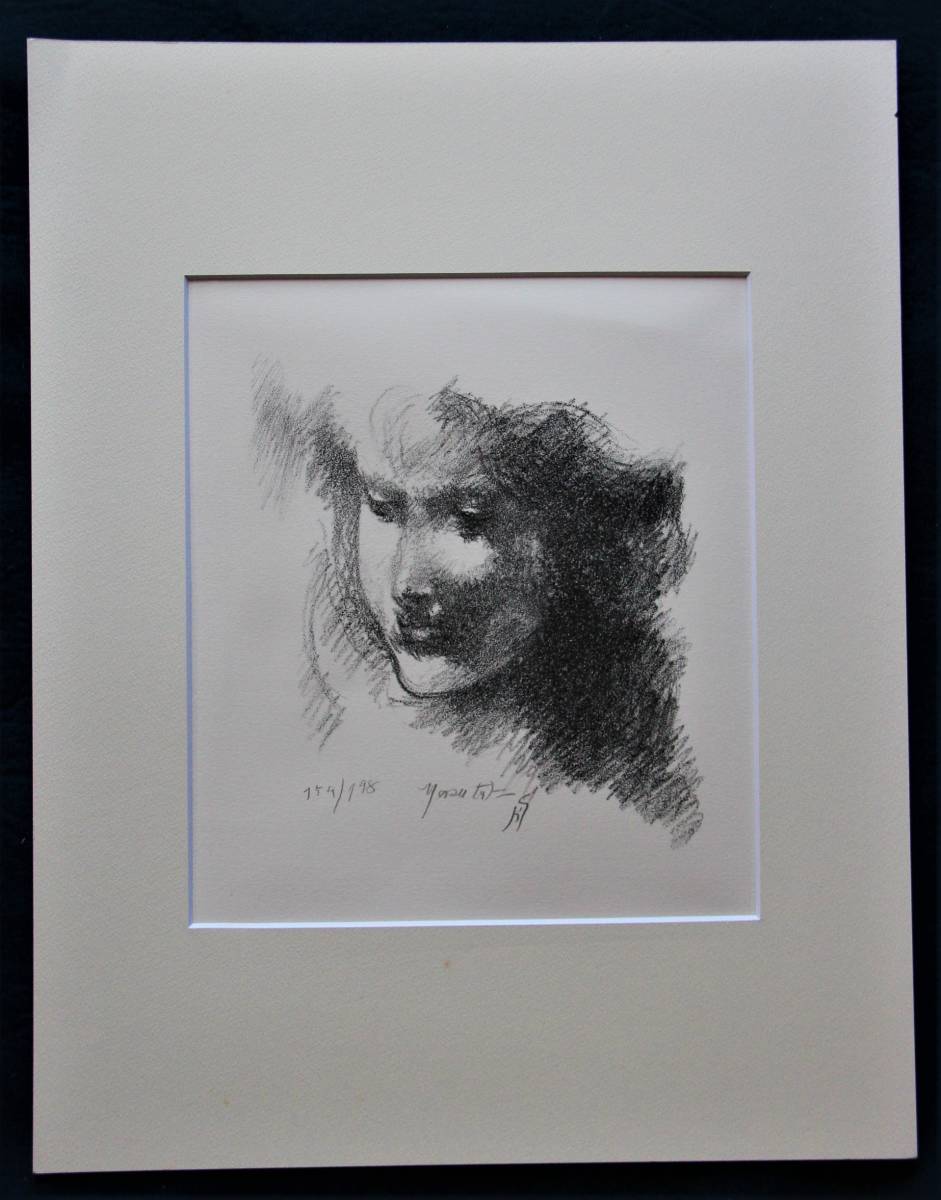 舟越保武 『女の顔』リトグラフ 直筆サイン ホビー、カルチャー 石版画