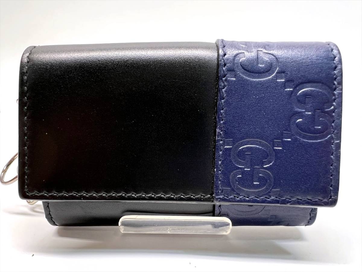 GUCCI グッチ キーケース 6連 シマ GG柄 レザー ブラック シリアル有