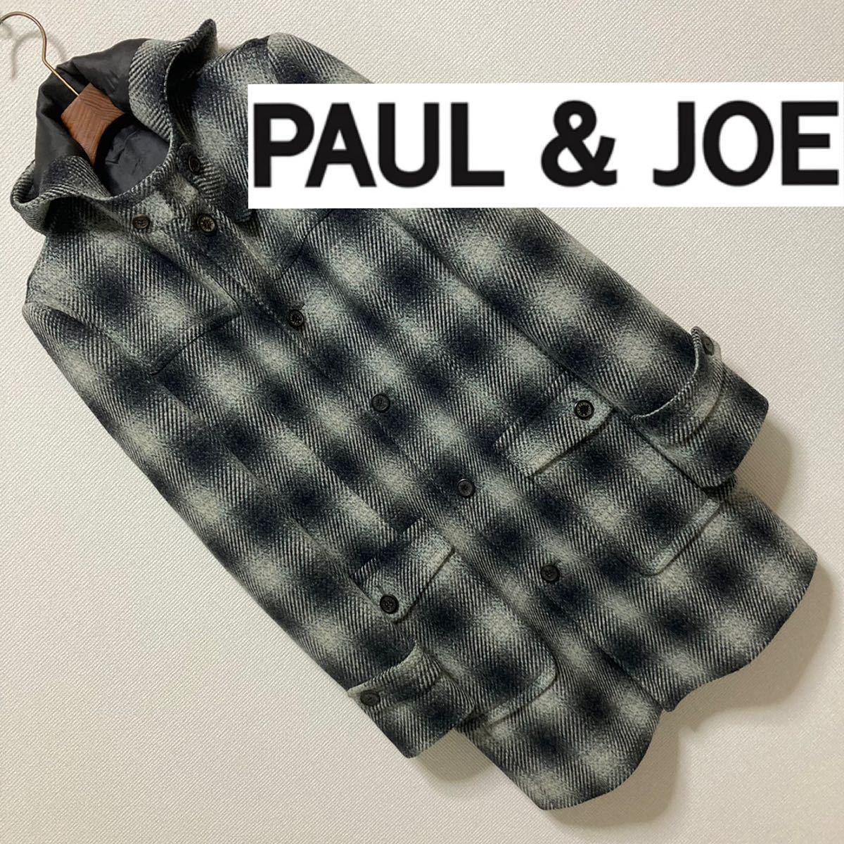 良品◇PAUL & JOE◇オンブレチェック フード ダッフルコート フランス 