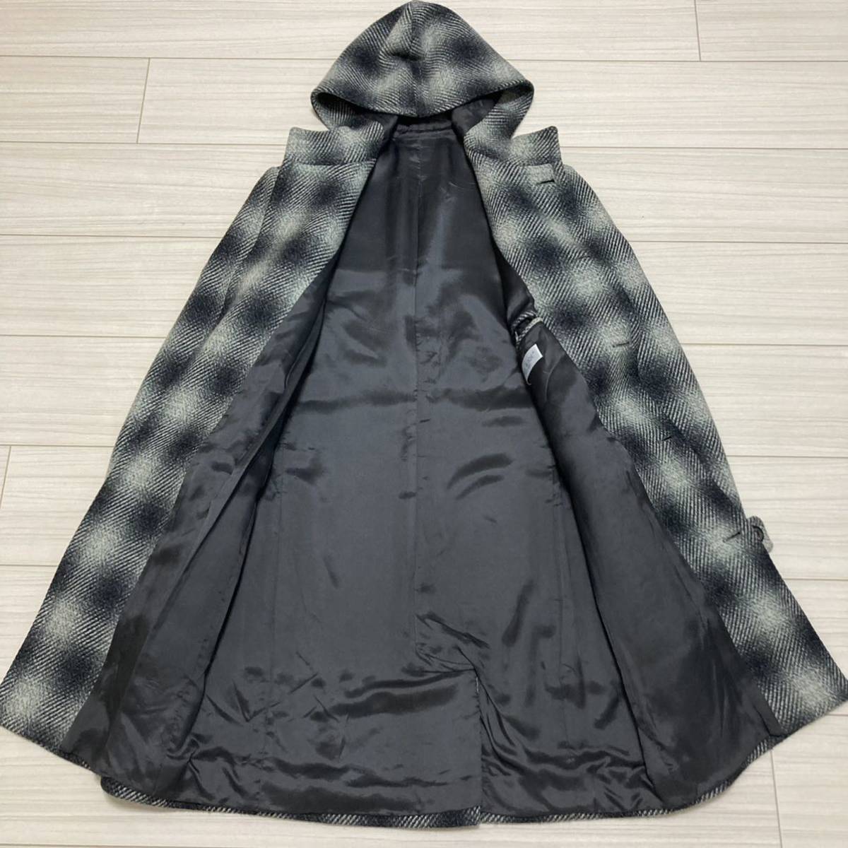 良品◇PAUL & JOE◇オンブレチェック フード ダッフルコート フランス 
