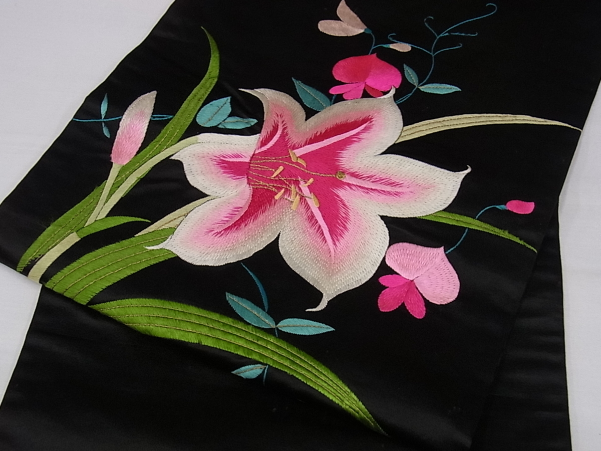 花美人着物□中国三大刺繍 相良刺繍 太鼓柄袋帯 正倉院花文 逸品 jm1612