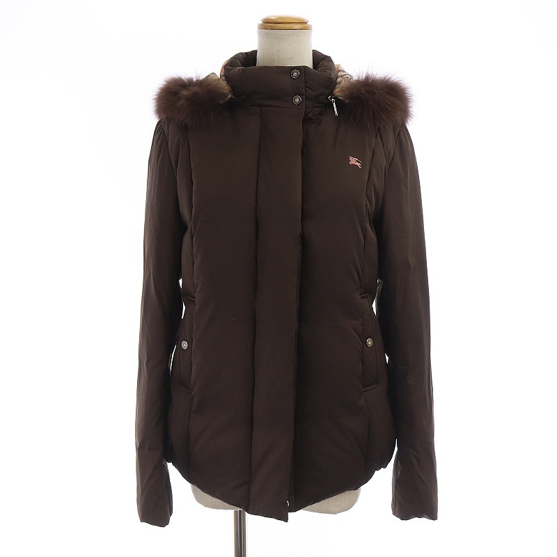 LONDON BURBERRY バーバリーロンドン ロンドンってどんなブランド？ BURBERRYLONDON ダークグレー バーバリー ロンドン BURBERRY LONDON ダウンジャケット ミドル丈 ハイネック 2WAY 裏地ノバチェック 160A フォックスファー 茶色