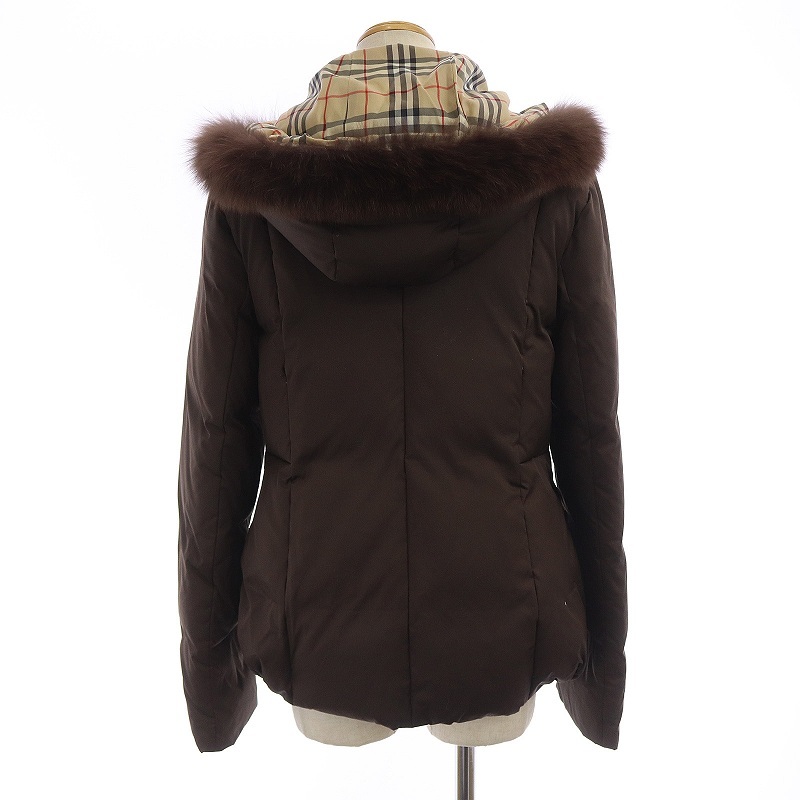 LONDON BURBERRY バーバリーロンドン ロンドンってどんなブランド？ BURBERRYLONDON ダークグレー バーバリー ロンドン BURBERRY LONDON ダウンジャケット ミドル丈 ハイネック 2WAY 裏地ノバチェック 160A フォックスファー 茶色