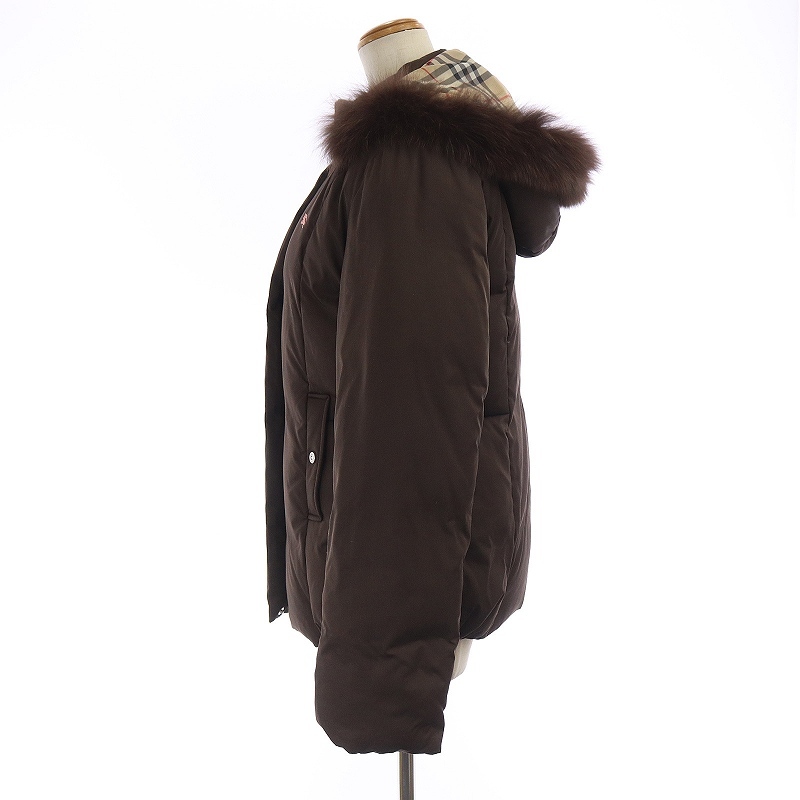 LONDON BURBERRY バーバリーロンドン ロンドンってどんなブランド？ BURBERRYLONDON ダークグレー バーバリー ロンドン BURBERRY LONDON ダウンジャケット ミドル丈 ハイネック 2WAY 裏地ノバチェック 160A フォックスファー 茶色