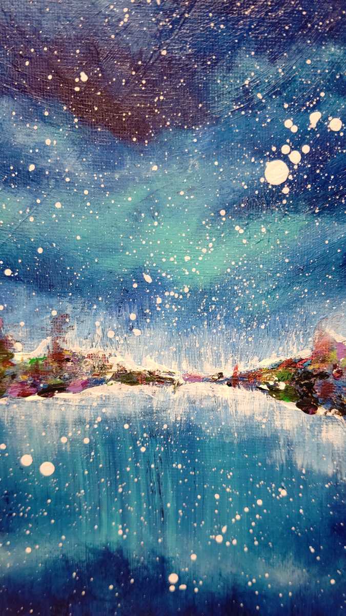 油絵【我慢】1点物の原画◆作者サイン入り/F3号キャンバス 新藤淑子【神秘の湖】1点物。原画。真作。キャンバスF3号。直筆