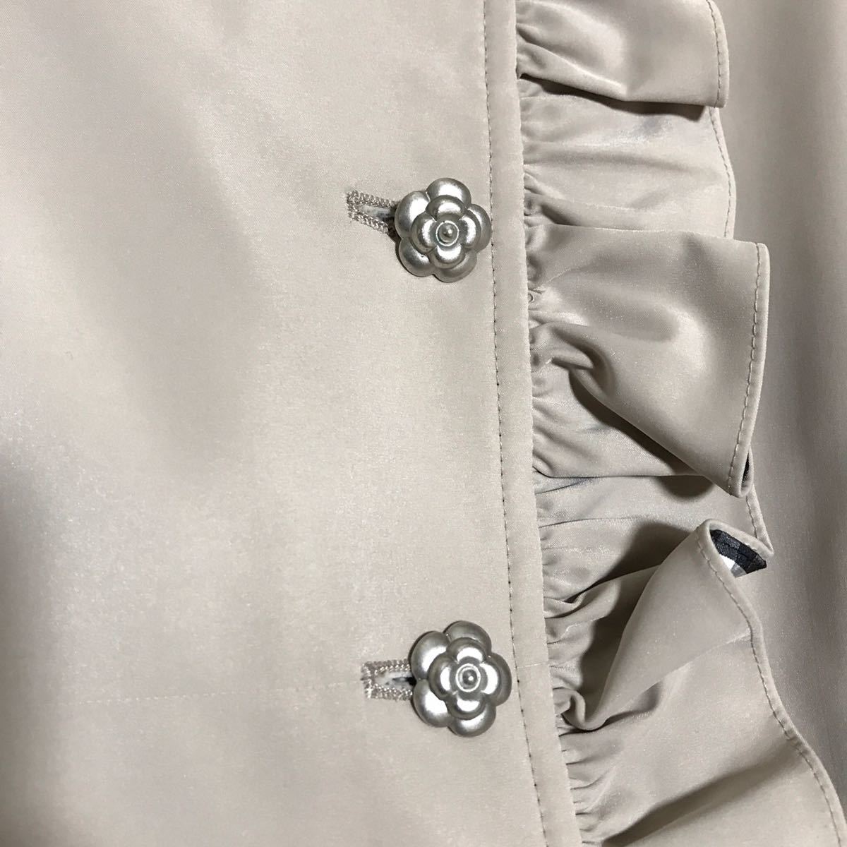 1603【Rene】美品 スプリングコート カメリアボタン フリル ギンガム  