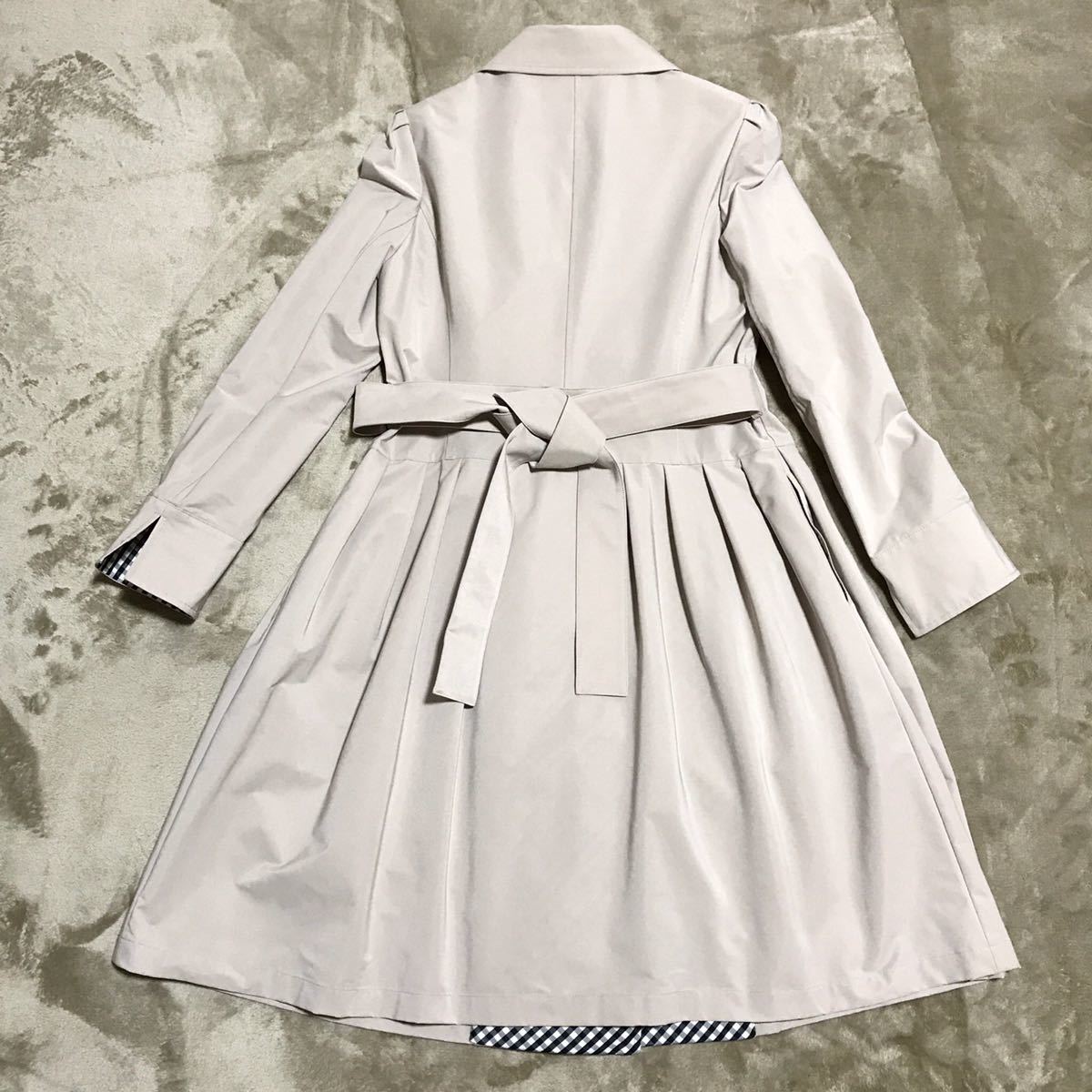 1603【Rene】美品 スプリングコート カメリアボタン フリル ギンガム  