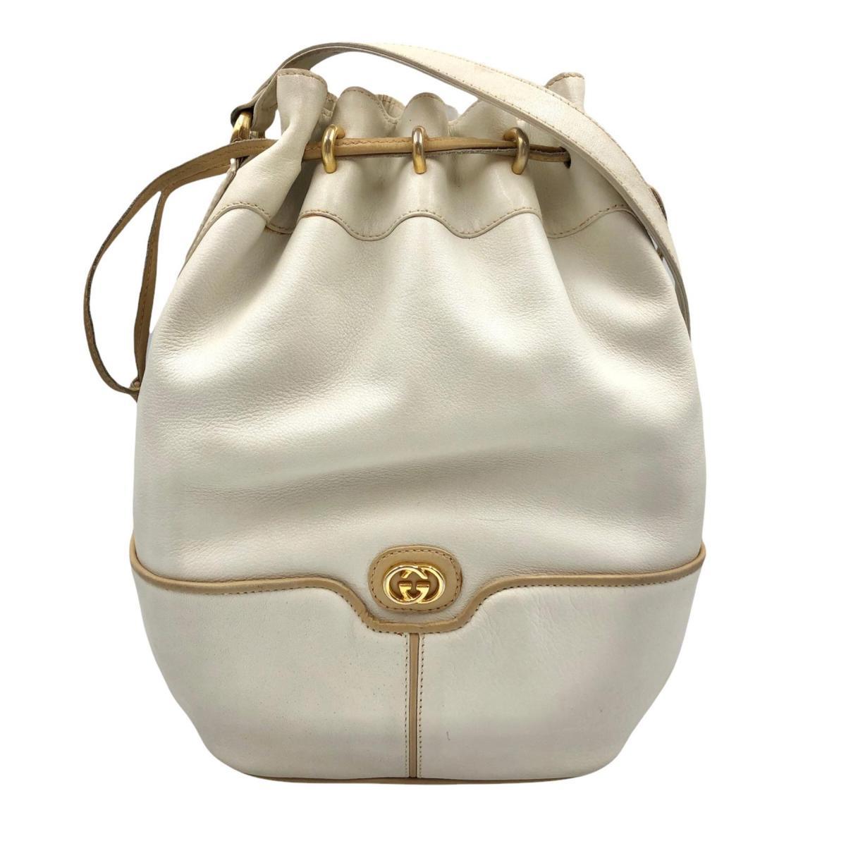 GUCCI オールドグッチ GG ゴールド金具 巾着型 ショルダーバッグ 白系 