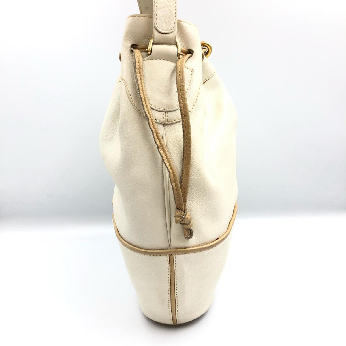 GUCCI オールドグッチ GG ゴールド金具 巾着型 ショルダーバッグ 白系 