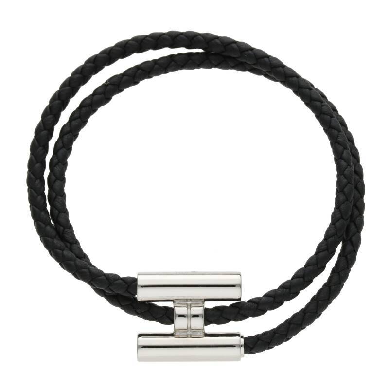 人気，お得 エルメス HERMES トゥルニ トレッセ ジャンボ レザーブレスレット ブラック&times;シルバー 3220 01(ブレスレット、バングル)｜売買されたオークション情報、yahooの商品情報をアーカイブ公開 - オ ブレスレット、バングル