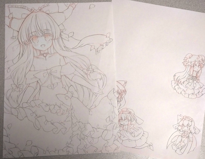 同人手描きイラスト☆A4ラフ画10枚☆東方*原神*+小色紙簡易リクエスト