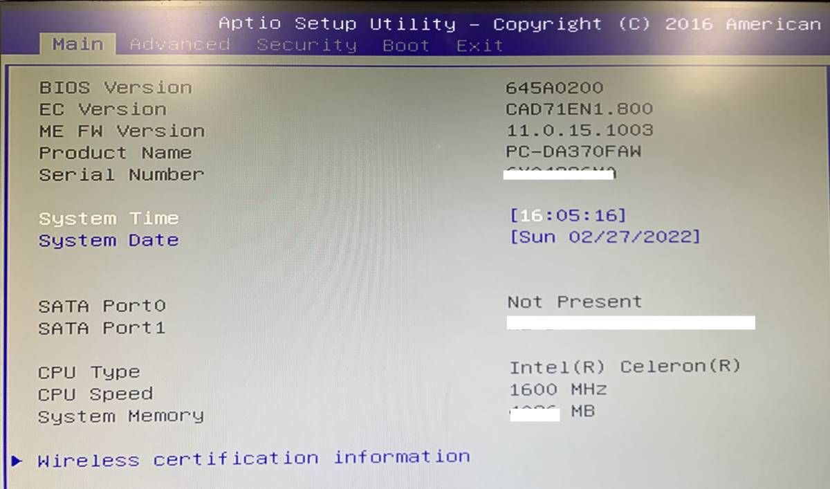 A19179 NEC PC-DA370FAW 用MS-AD711 DDR4対応 マザーボード搭載Intel Celeron 3855U 1 ...