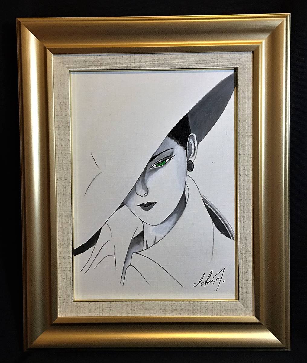 蔵出□鶴田一郎□ 美人画《Cool Beauty》クールビューティー□肉筆画