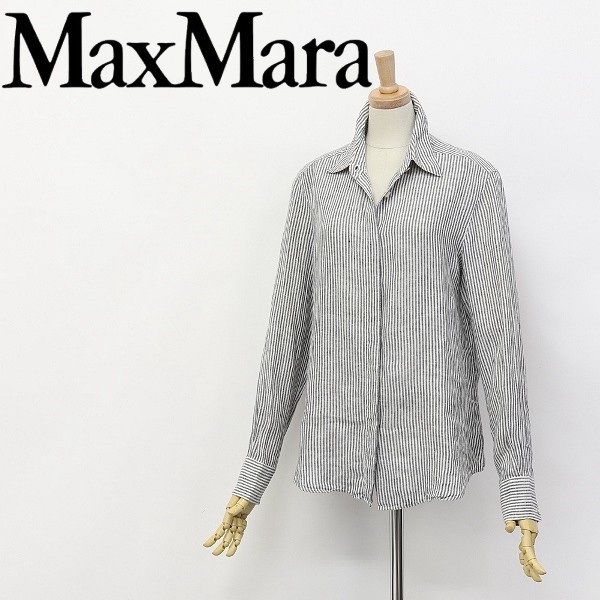 白タグ◇Max Mara/マックスマーラ リネン ストライプ柄 長袖 シャツ