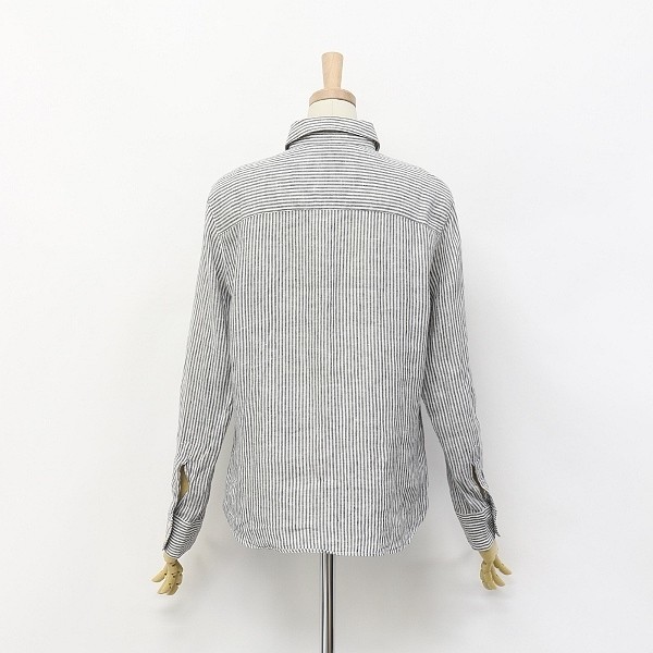 【極美品 近年モデル】マックスマーラ リネン100%長袖シャツ ストライプ 40 白タグ◇Max Mara/マックスマーラ リネン ストライプ柄 長袖 シャツ