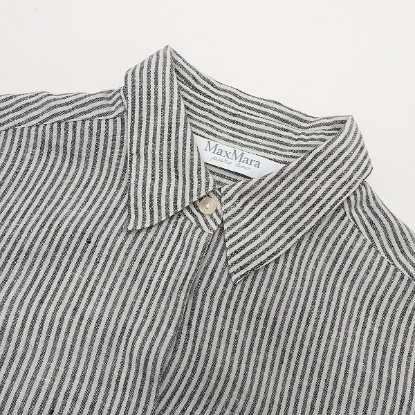 白タグ◇Max Mara/マックスマーラ リネン ストライプ柄 長袖 シャツ