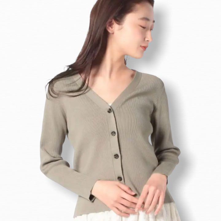 【新品タグ付】Mystrada マイストラーダ＊Vネック リブニットカーディガン カーキ 38 M 人気カラー マイストラーダ Vネック 新品タグ付Mystrada Vネックニット Mystradaマイストラーダ リブカーディガン