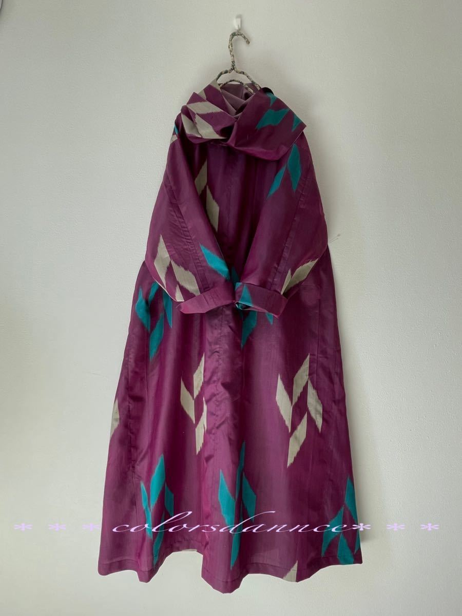 ☆正絹 銘仙 Aラインワンピース☆ハンドメイド☆紬ワンピース☆着物