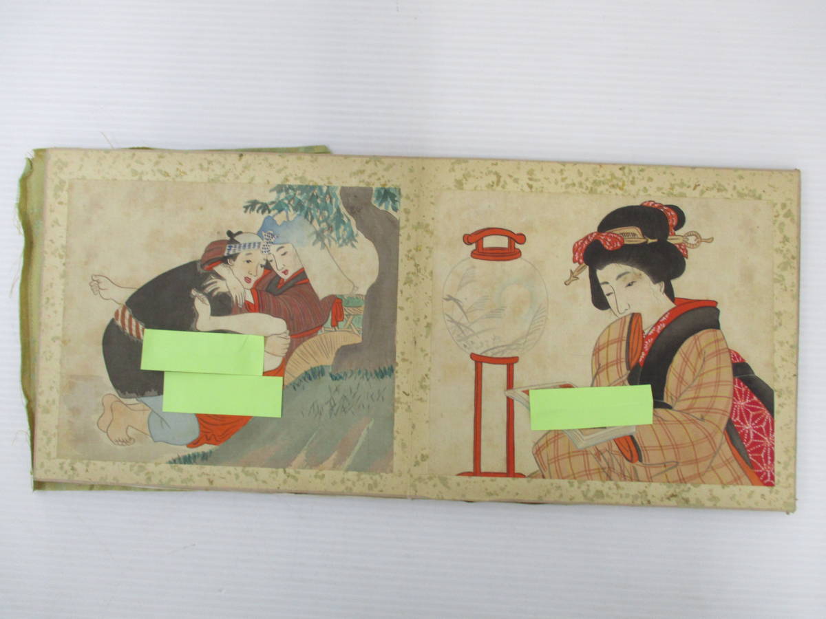 2203-05-002 古書 時代物 日本画 艶本 春画 肉筆 絹本 彩色 12図 現状 